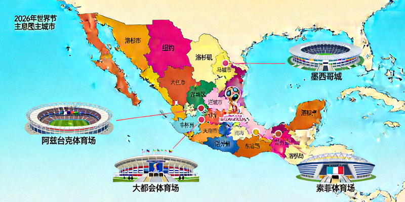 2026年世界杯主办城市地图与标志性体育场馆外观